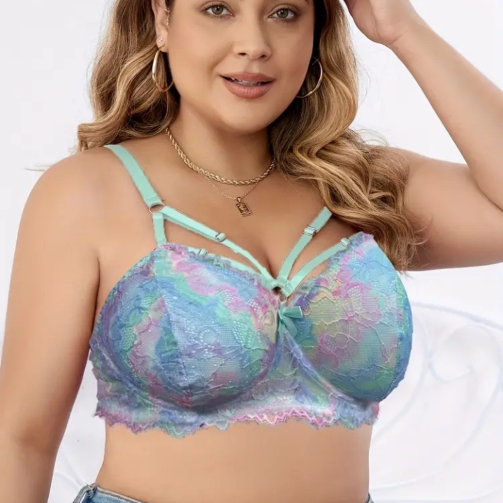 NWOT Tie Dye Multicolor Strappy Lace Bra - Picture 1 of 5